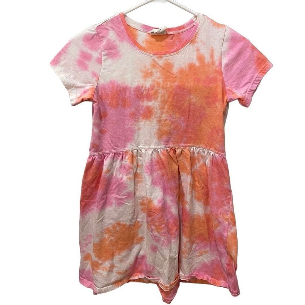 Cotton On Sundress Girls 9-10 Short Sleeve Pink Orange Tie Dye Play Dress